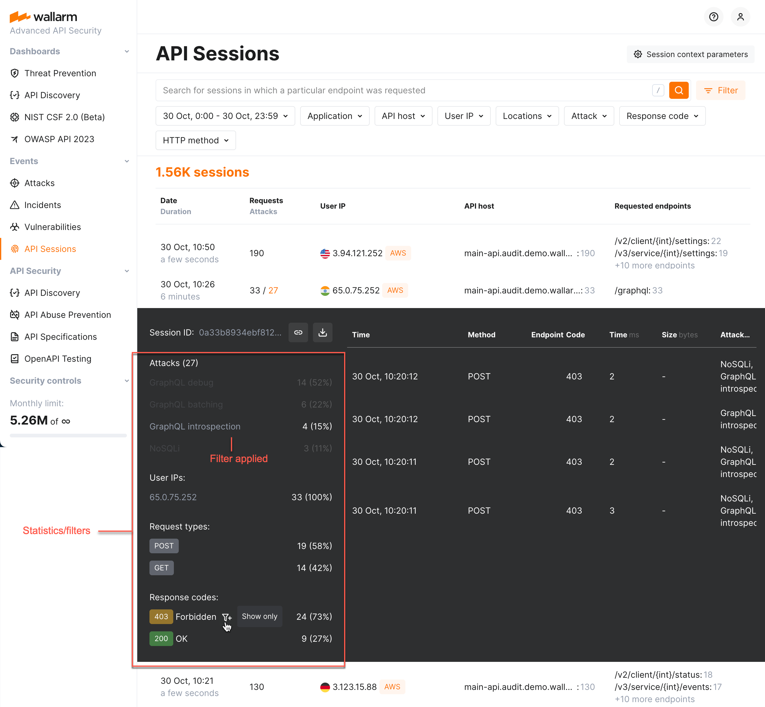 !API Sessions - filters inside session