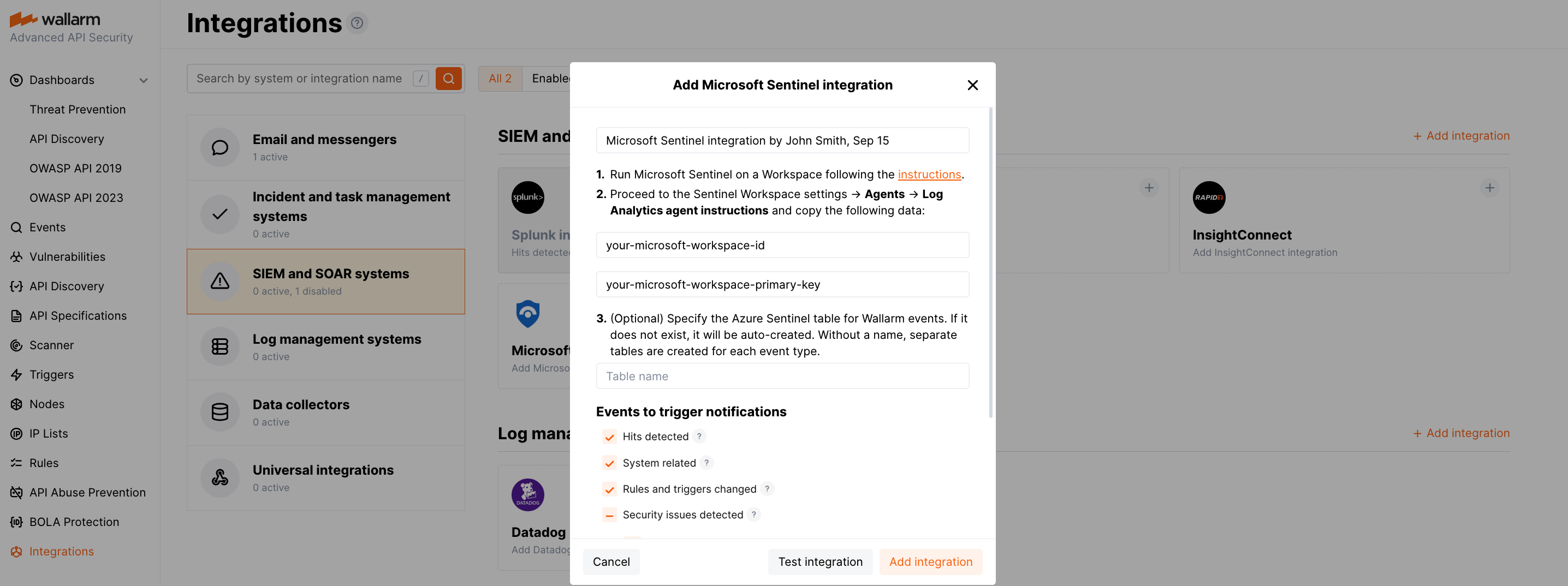 Sentinel integration