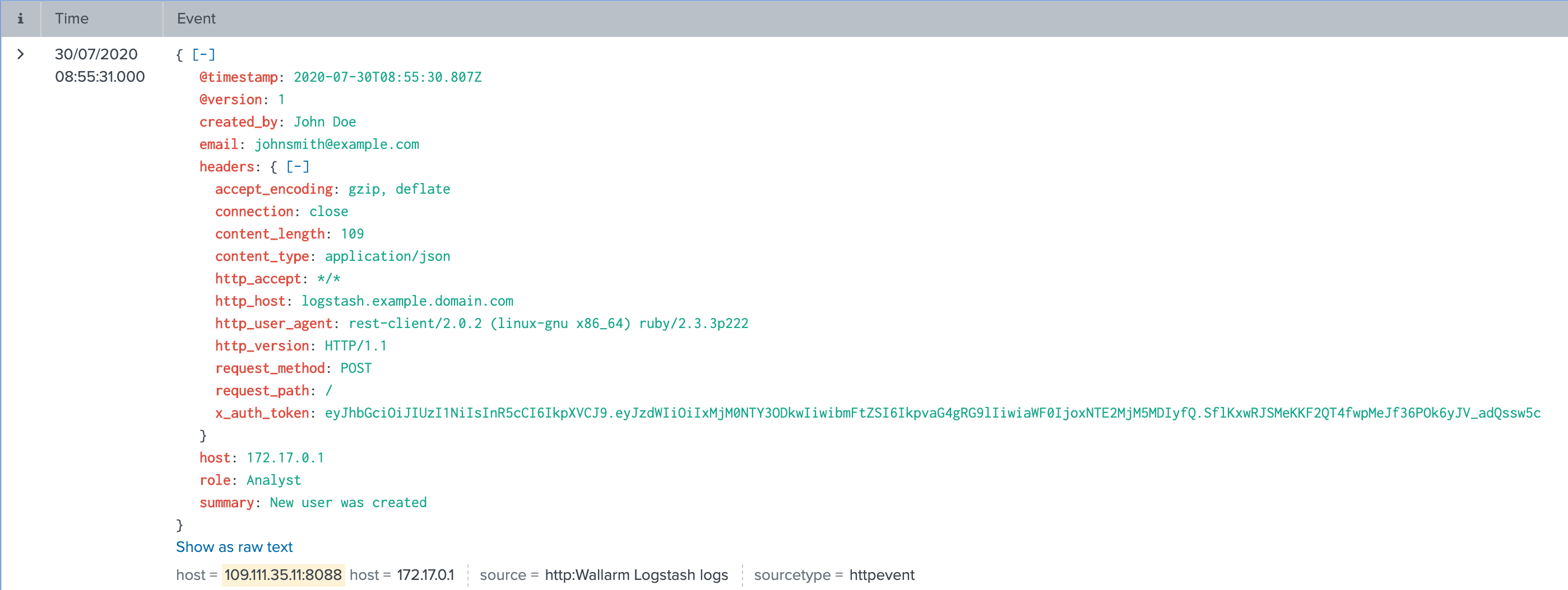 New user card in Splunk from Logstash