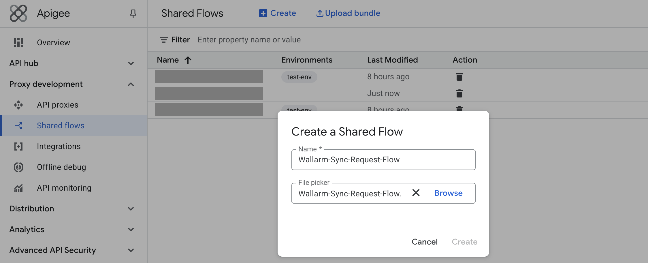 Upload Wallarm shared flow bundle in the Google Console UI